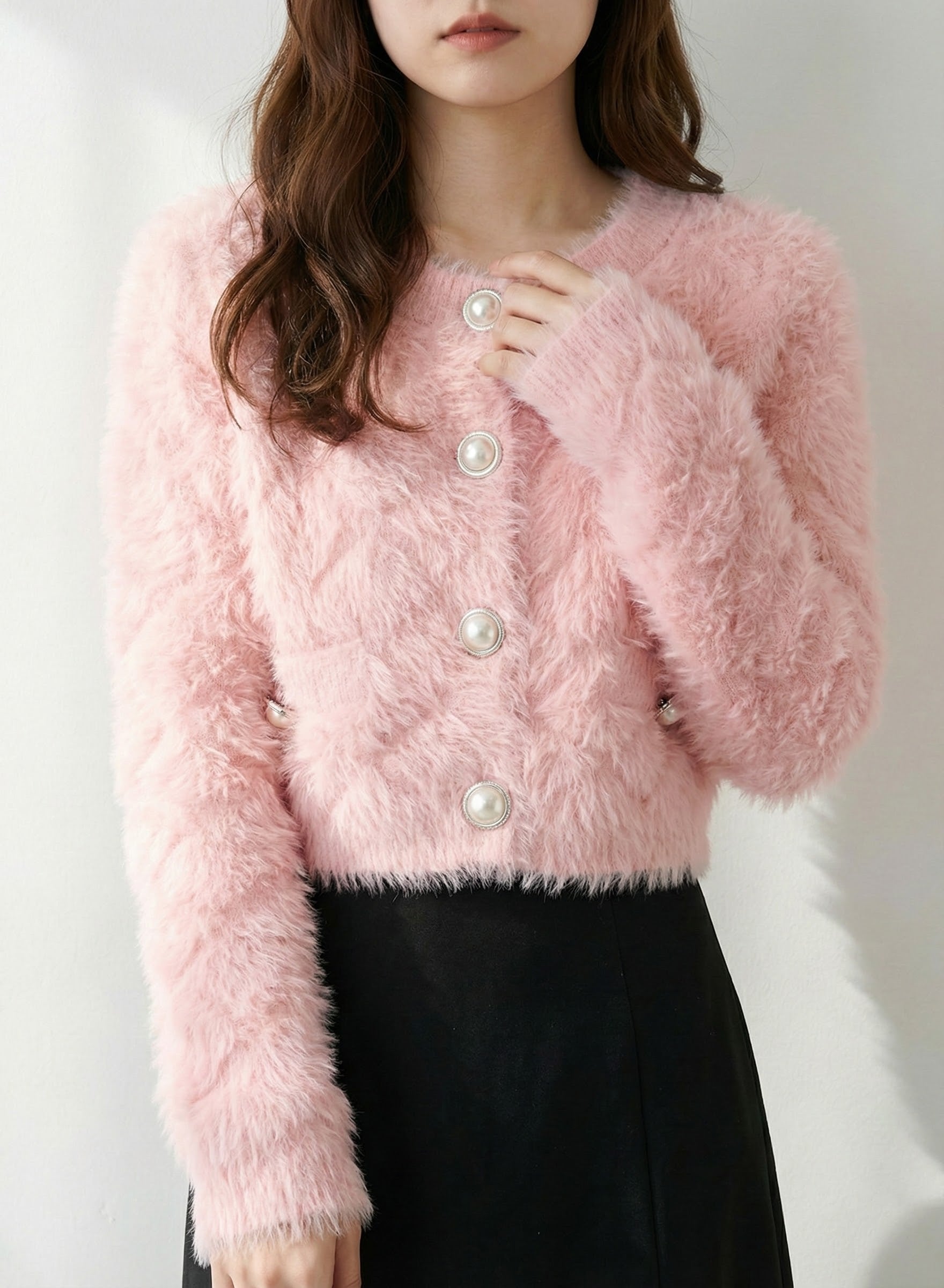 ワッフルフェザーパールクロップドニットカーディガン – WEVIA