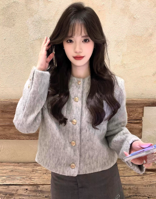 ノーカラーファーニットジャケット