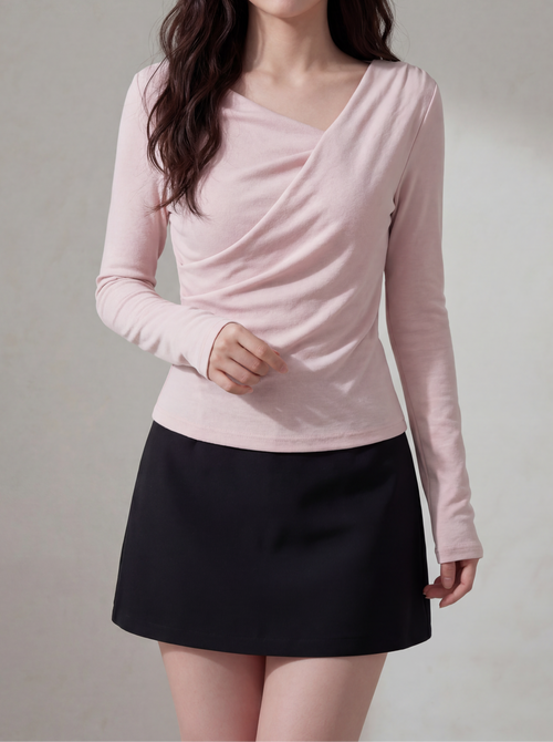 アシメドレープネックフィットトップス