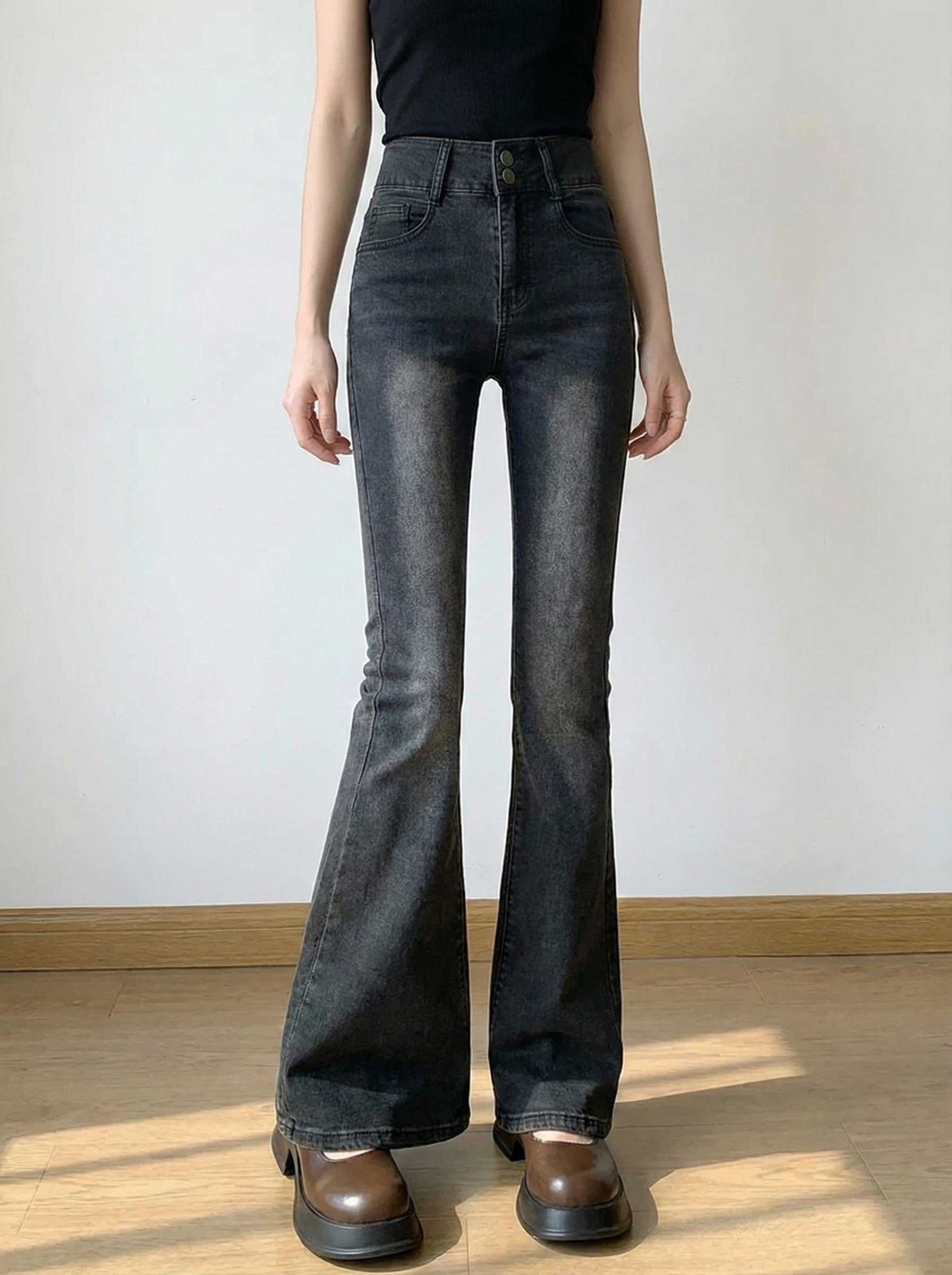 ハイウエストスリムフレアデニム