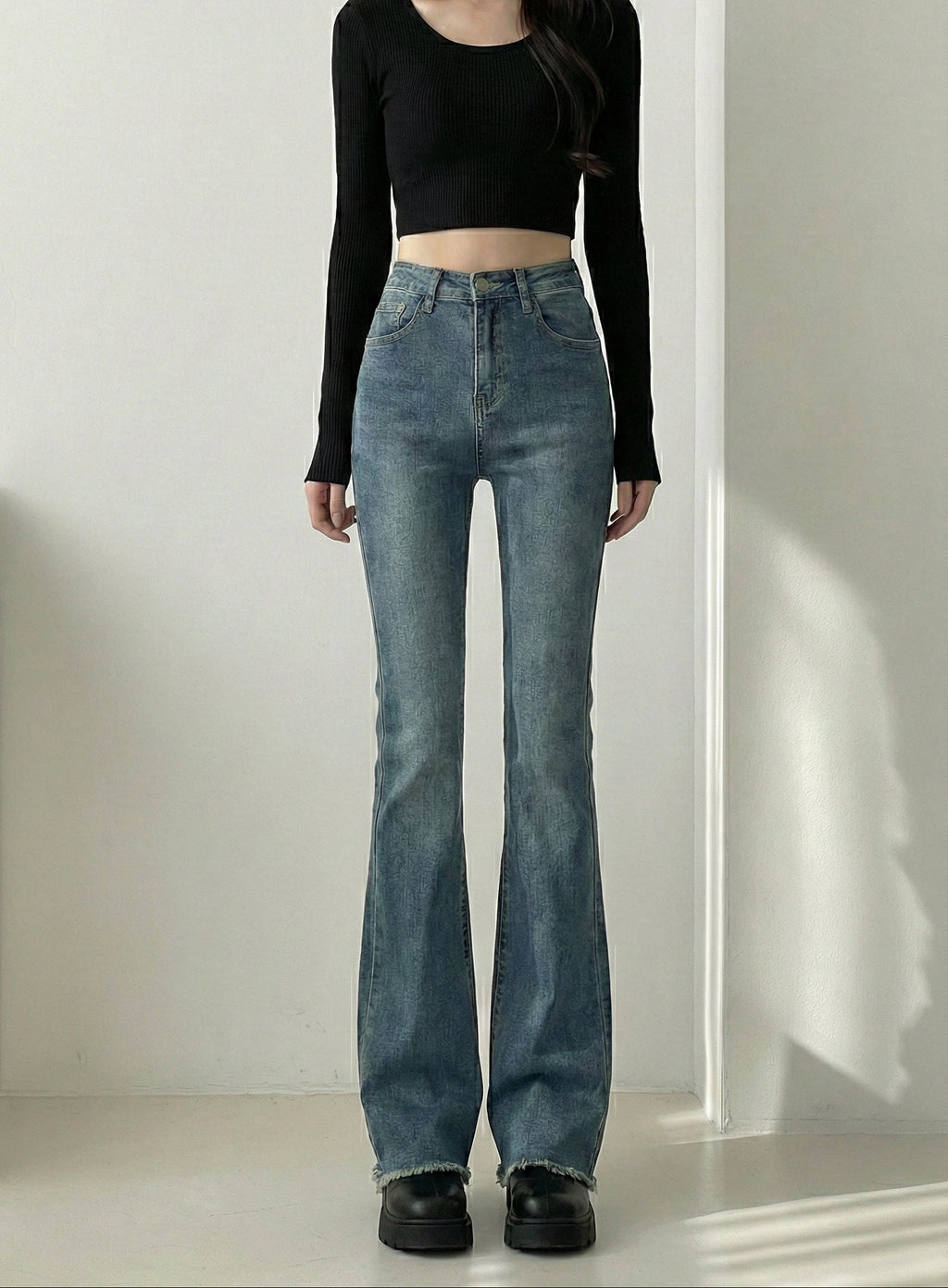 【累計500本突破】ハイウエストスリムフレアデニム