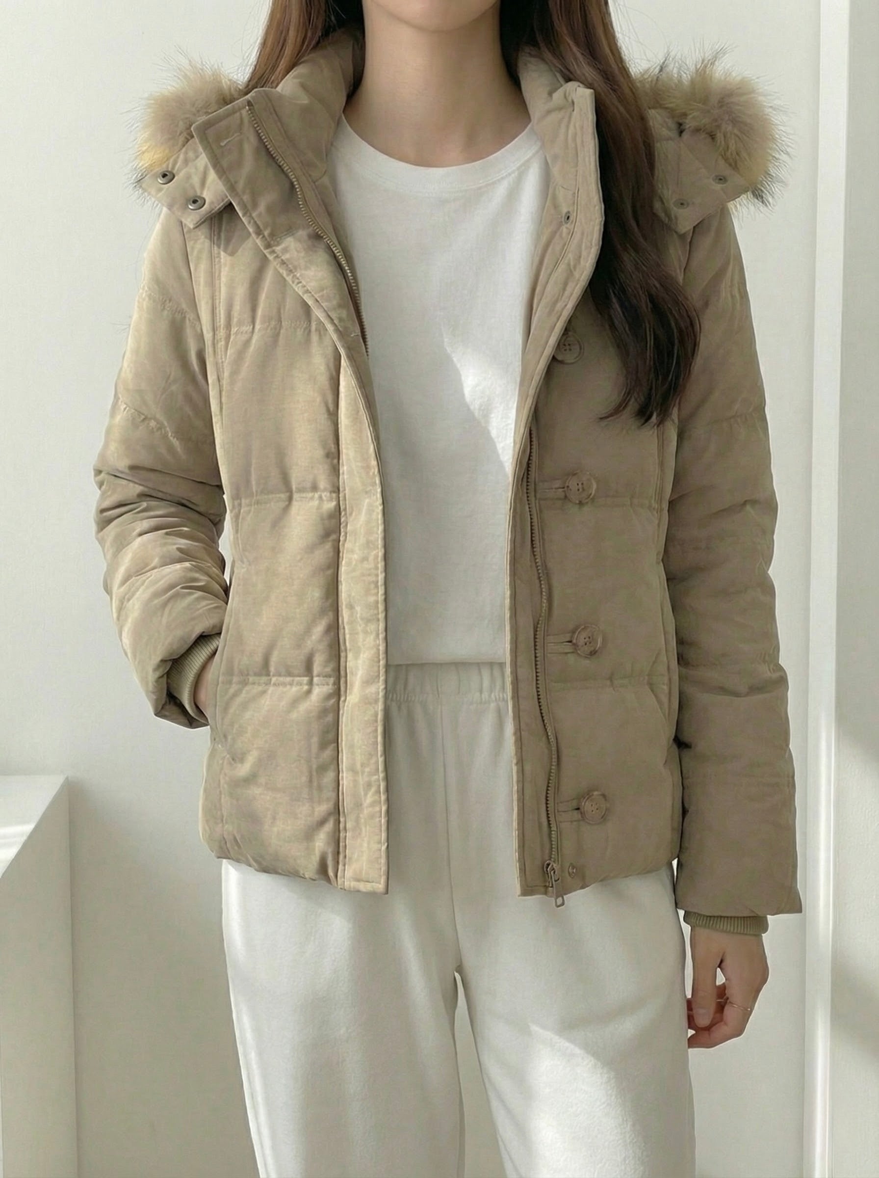 ボリュームファーフードパッファージャケット