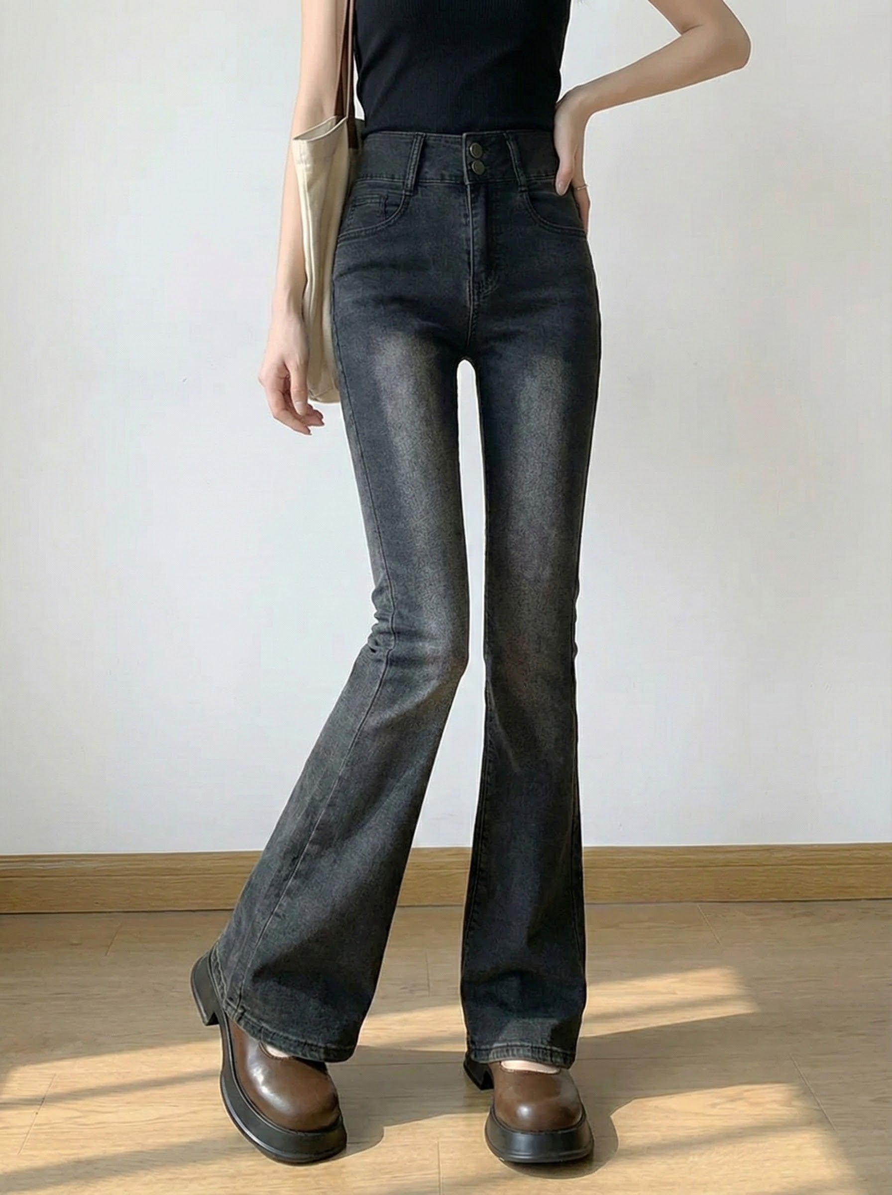 ハイウエストスリムフレアデニム
