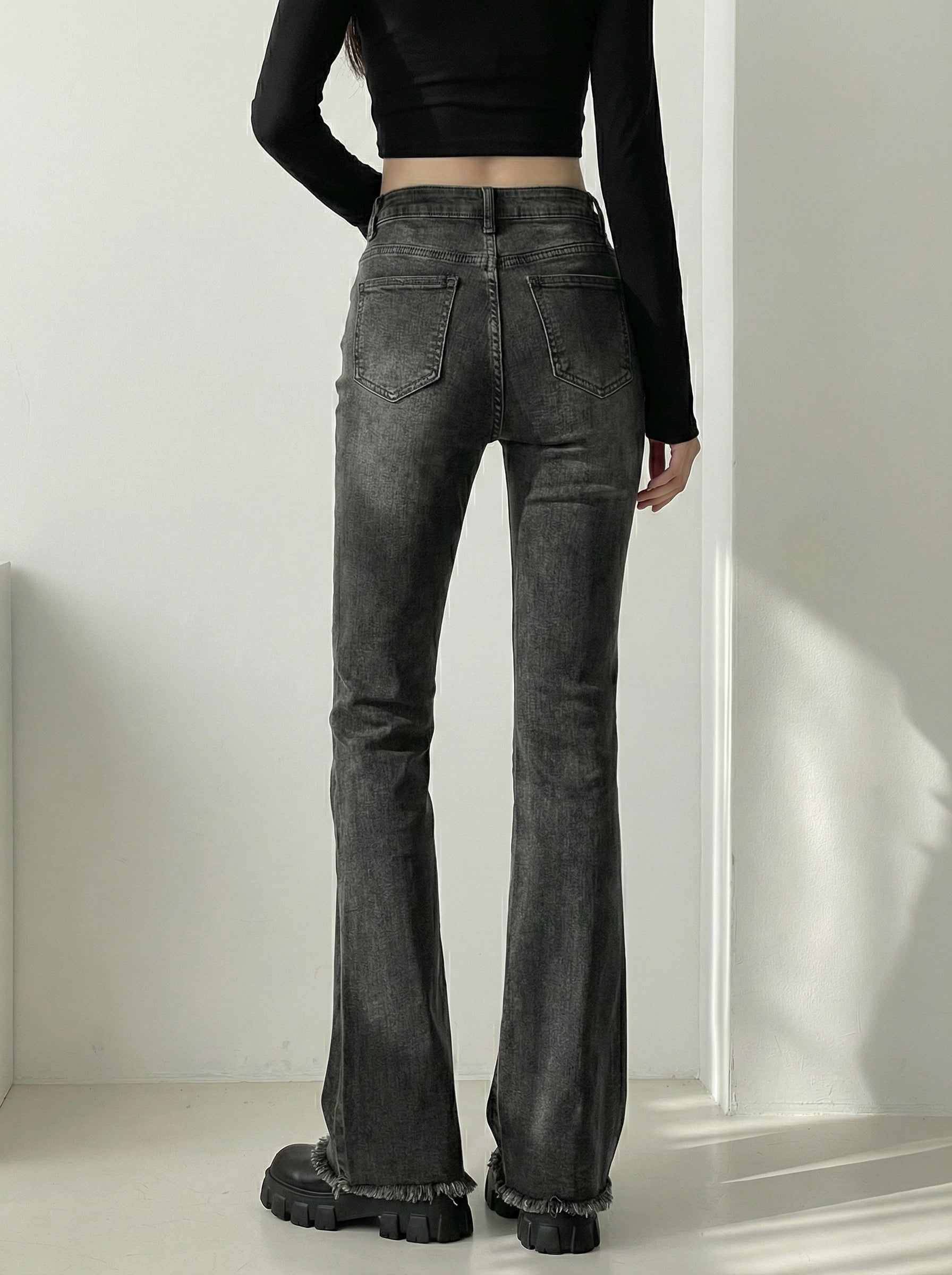 ハイウエストスリムフレアデニム