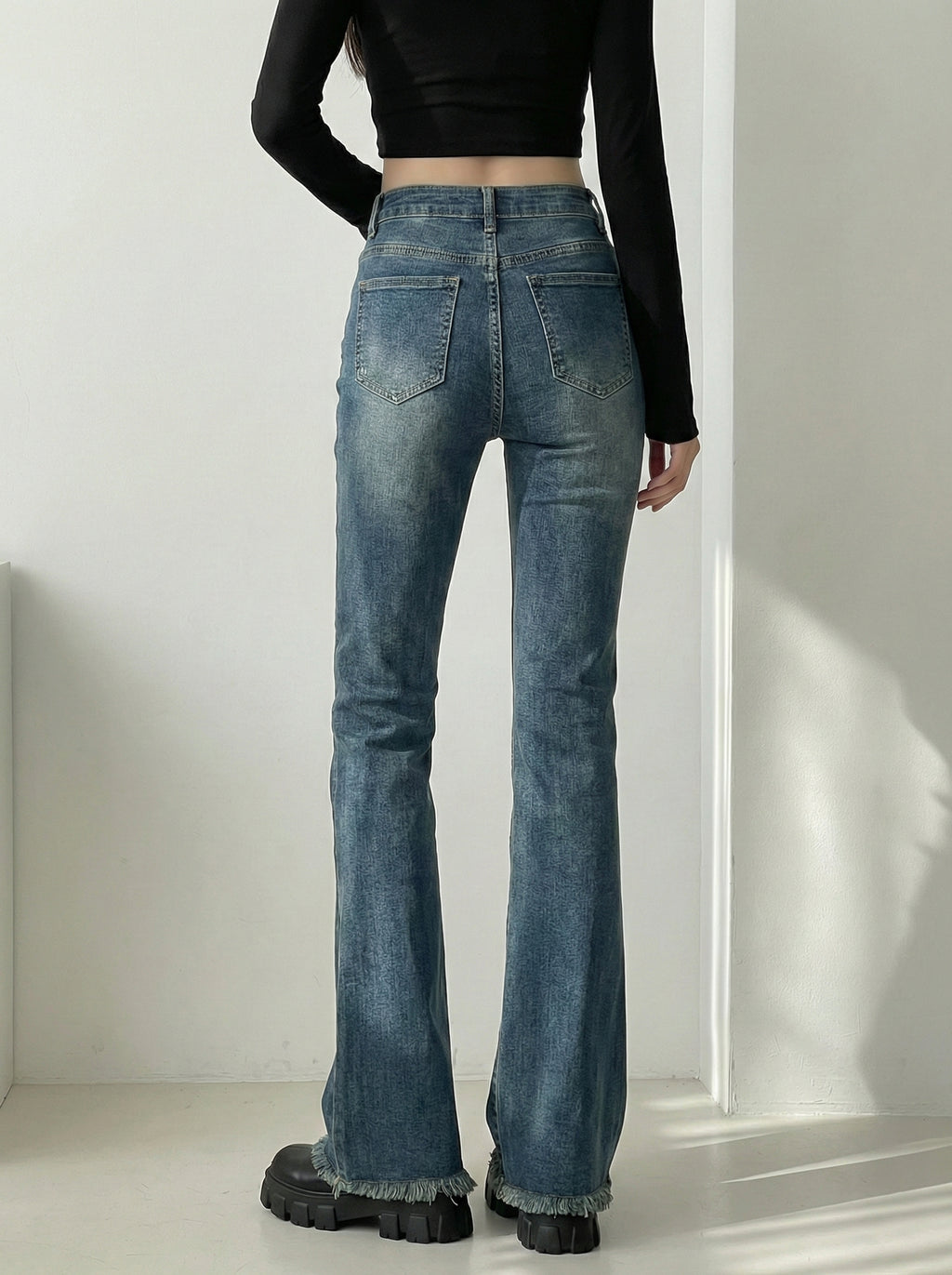 【累計500本突破】ハイウエストスリムフレアデニム