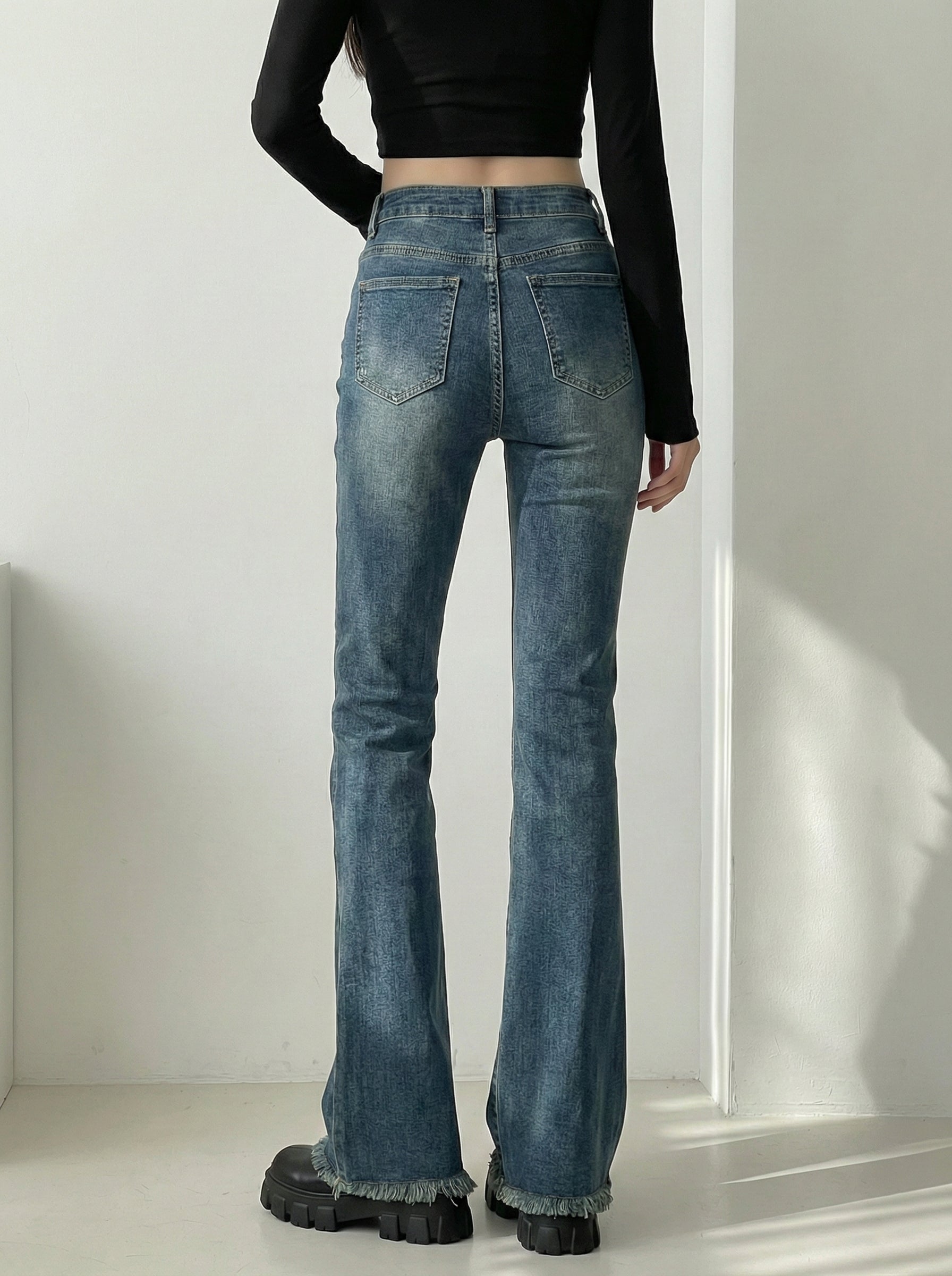 ハイウエストスリムフレアデニム