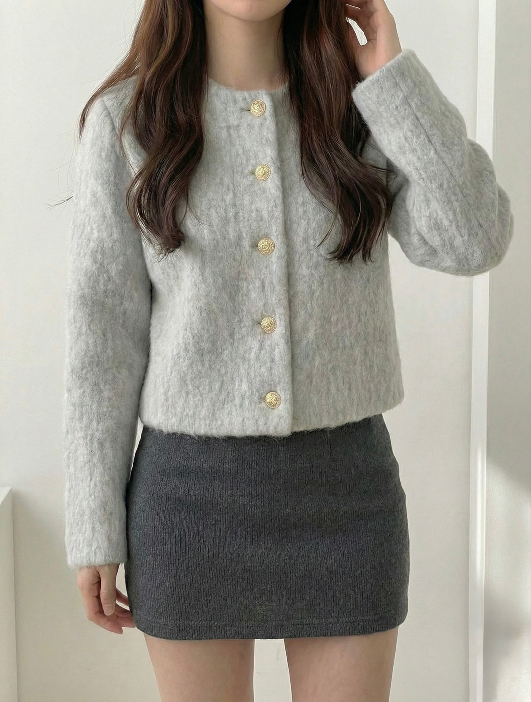 ノーカラーファーニットジャケット