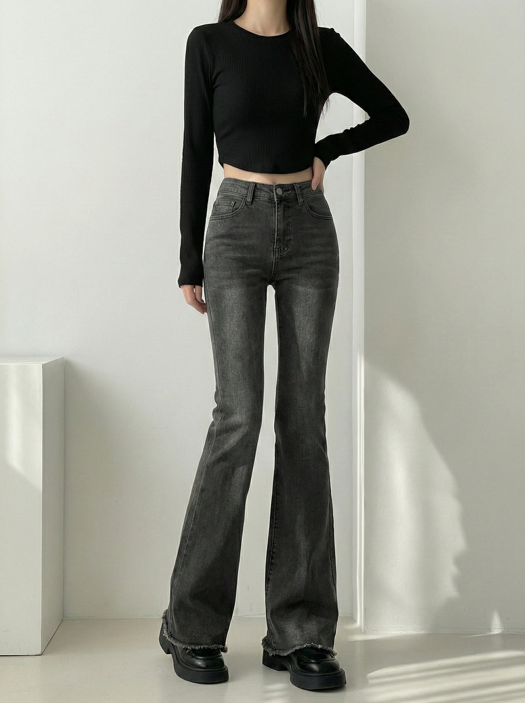 【累計500本突破】ハイウエストスリムフレアデニム