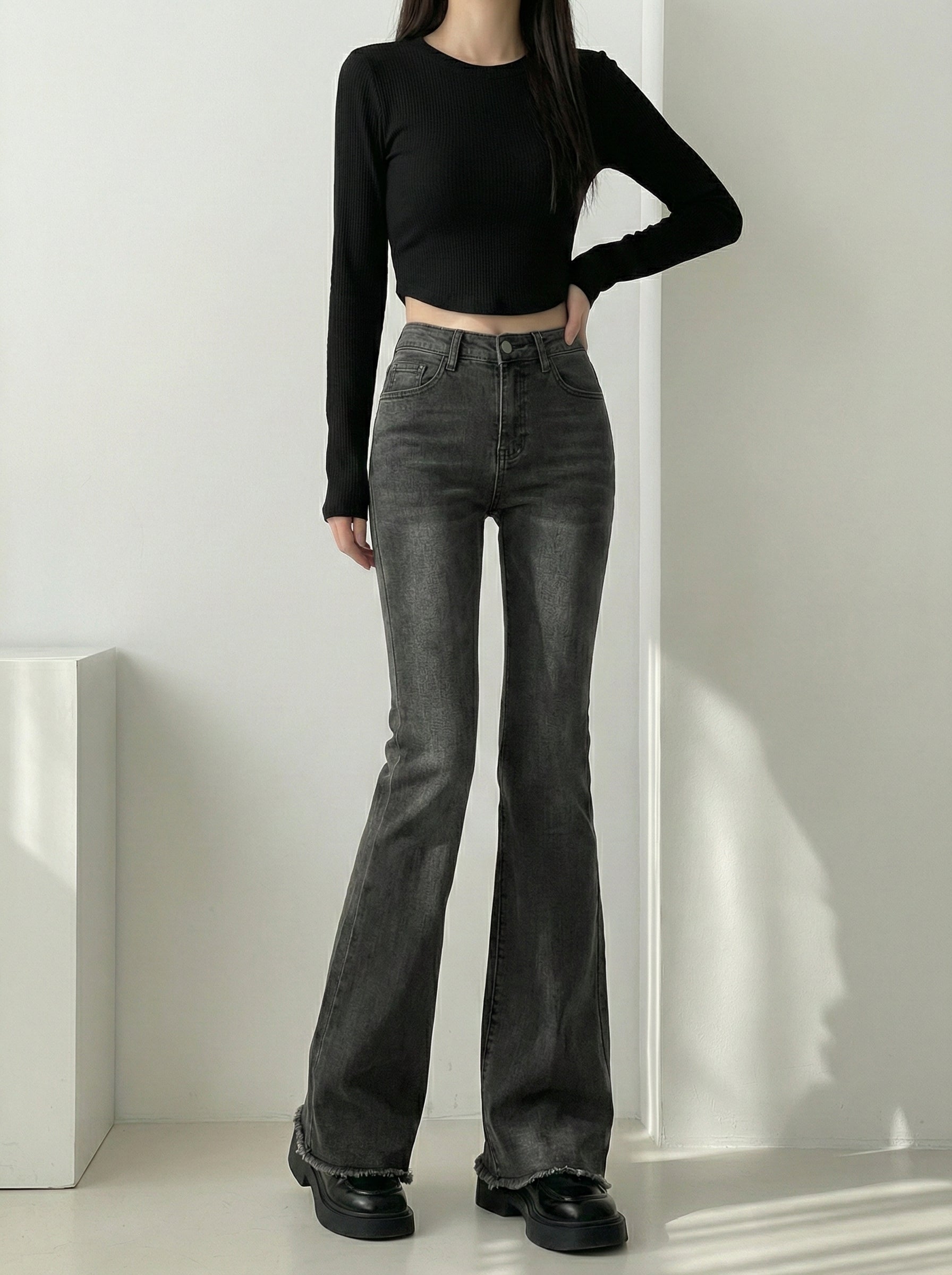 ハイウエストスリムフレアデニム