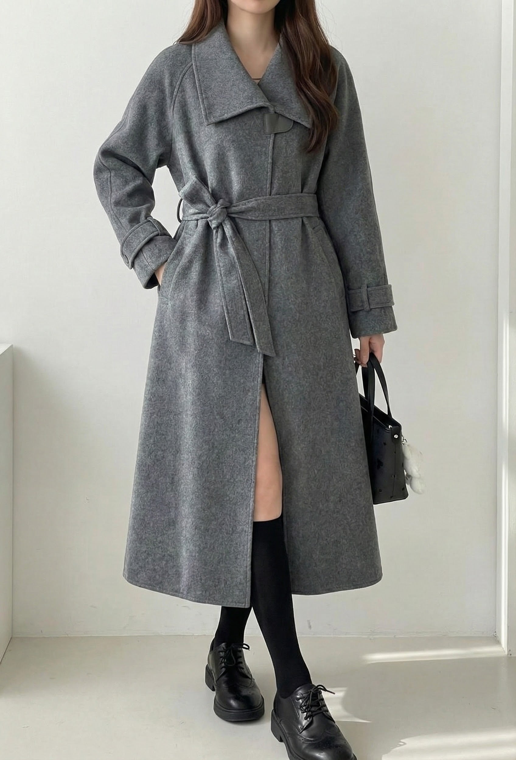 ウエストマークウールライクロングコート