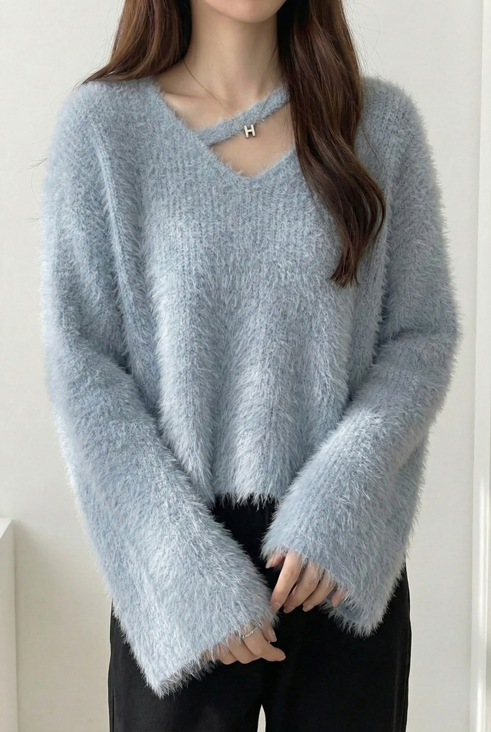 シャギークロスデザインニット