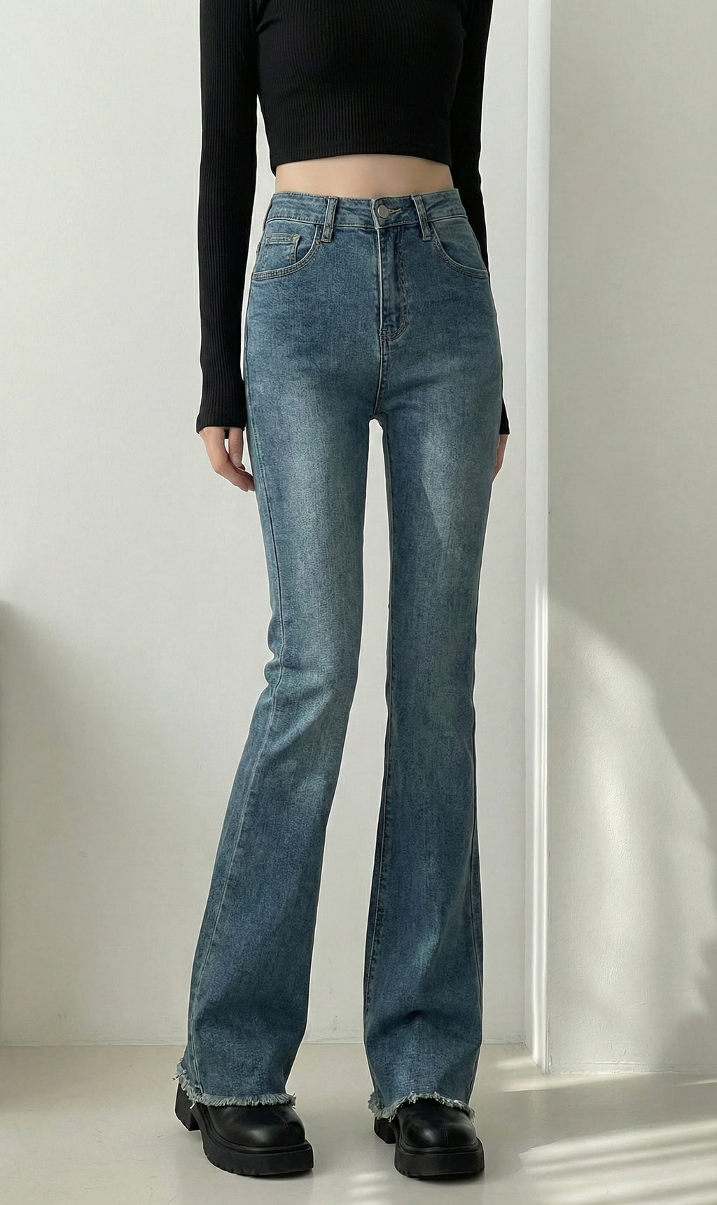 【累計500本突破】ハイウエストスリムフレアデニム