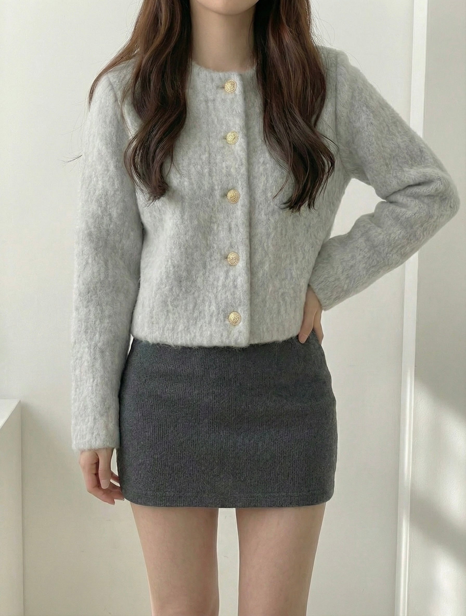 ノーカラーファーニットジャケット