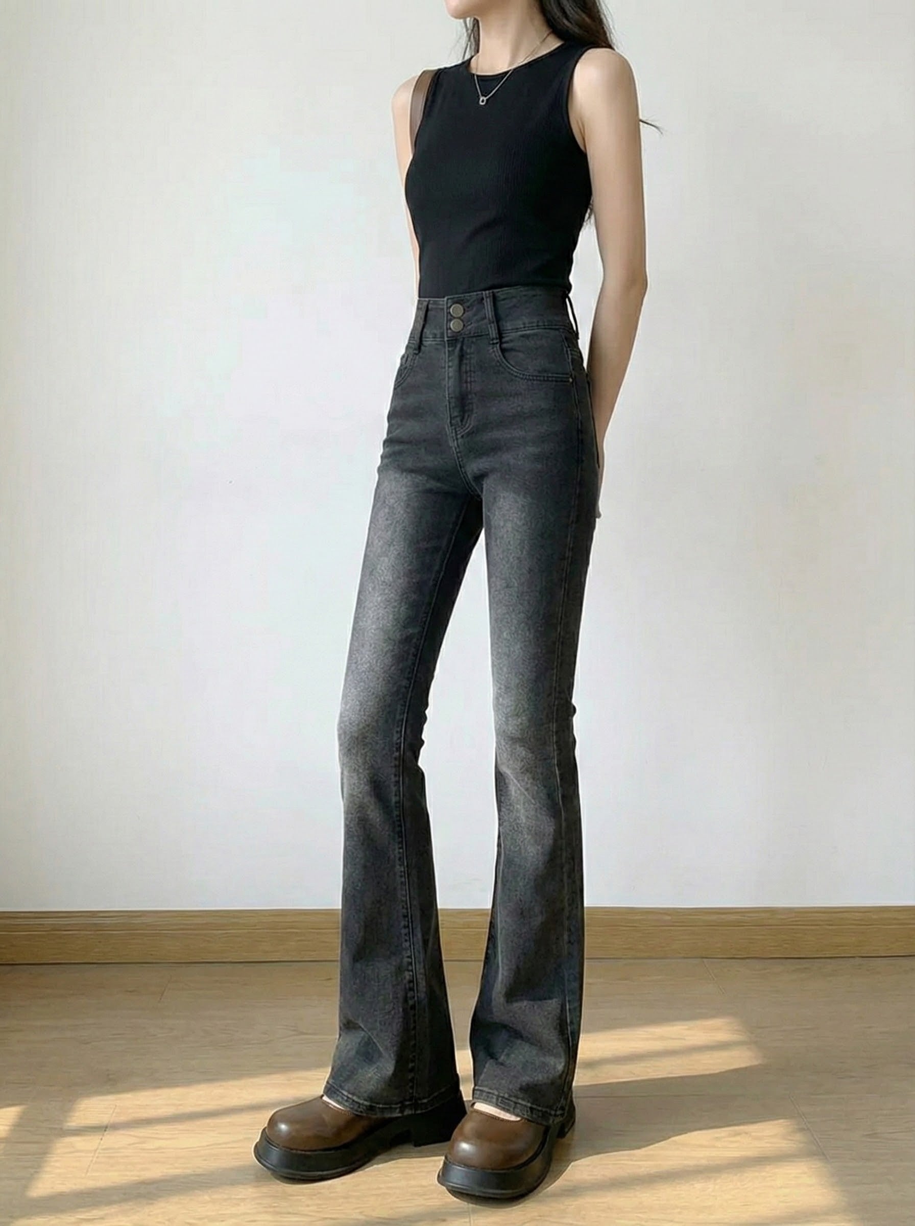 ハイウエストスリムフレアデニム