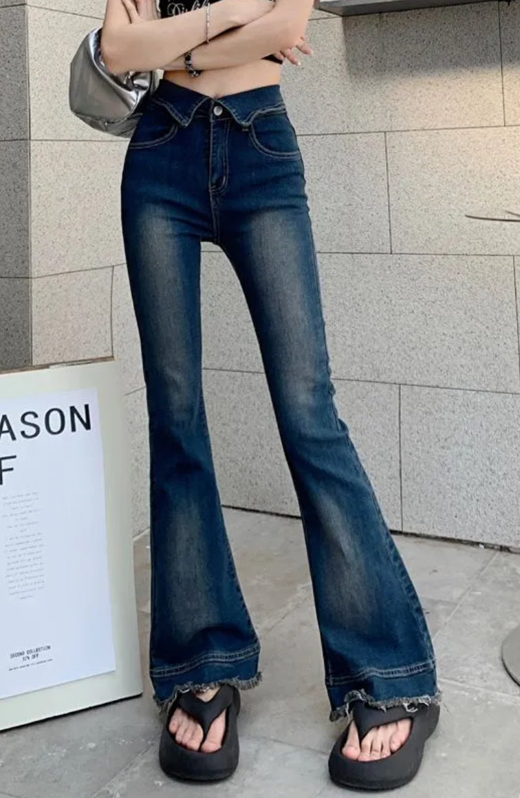 ダブルウエストスリムフレアジーンズ