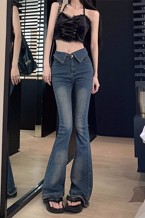 ダブルウエストスリムフレアジーンズ