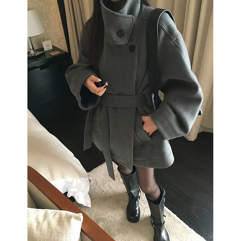 ハイネックベルトウールライクコート