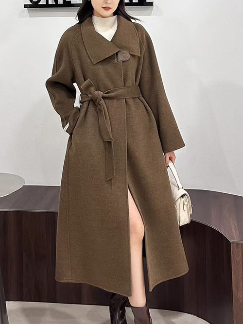 ウエストマークウールライクロングコート