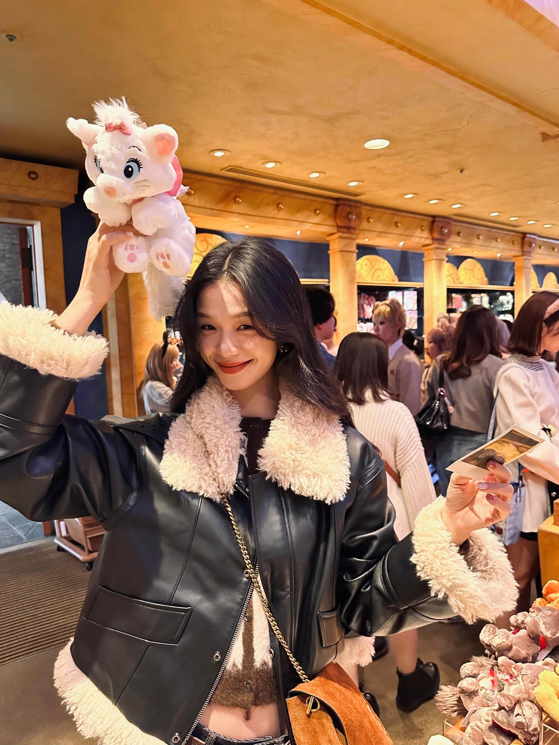 ボアカラーフェイクレザームートンジャケット