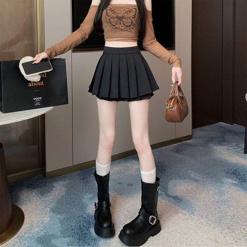 ダブルレイヤープリーツミニスカート