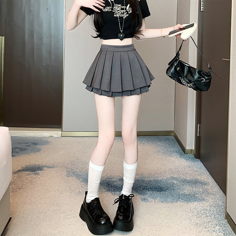 ダブルレイヤープリーツミニスカート