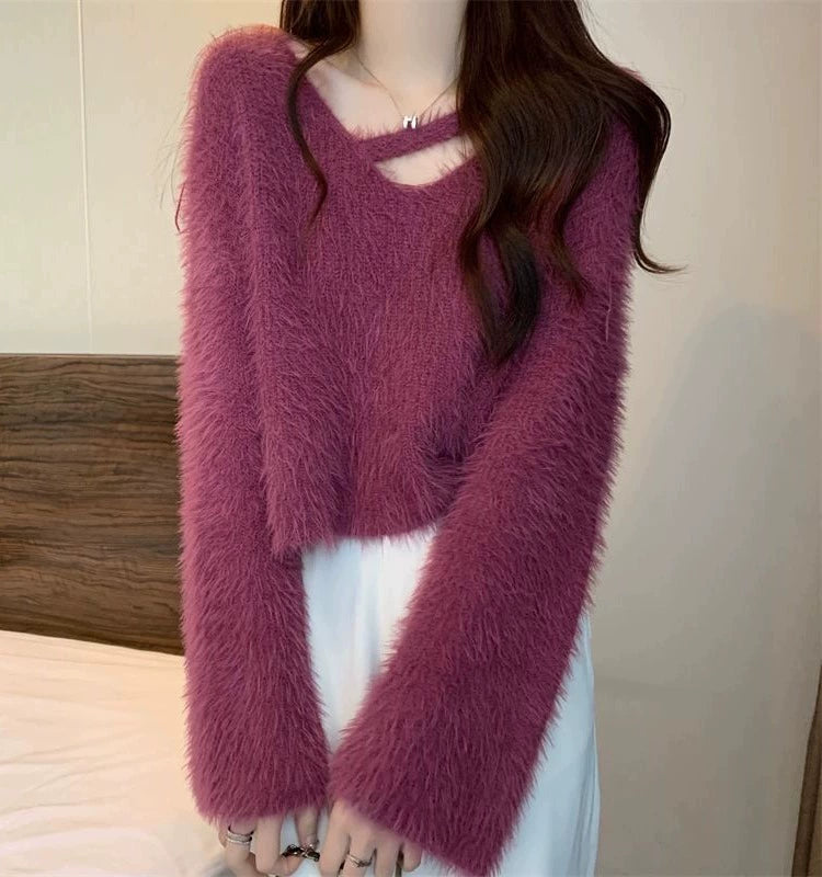 シャギークロスデザインニット