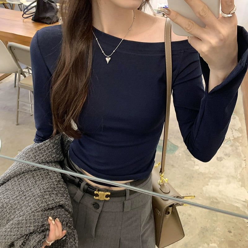 モノトーンオフショルリブトップス