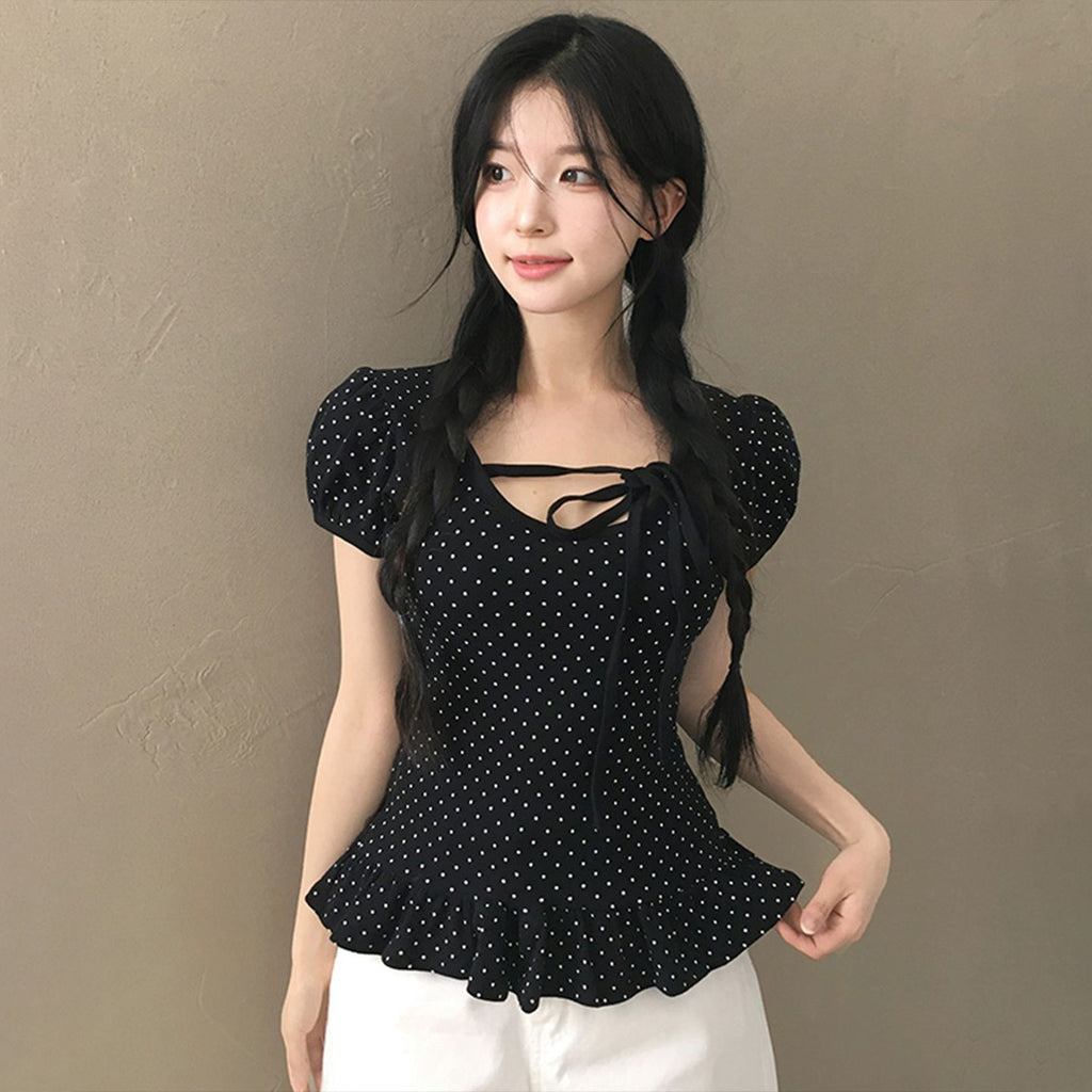 ドットリボンペプラムTシャツ