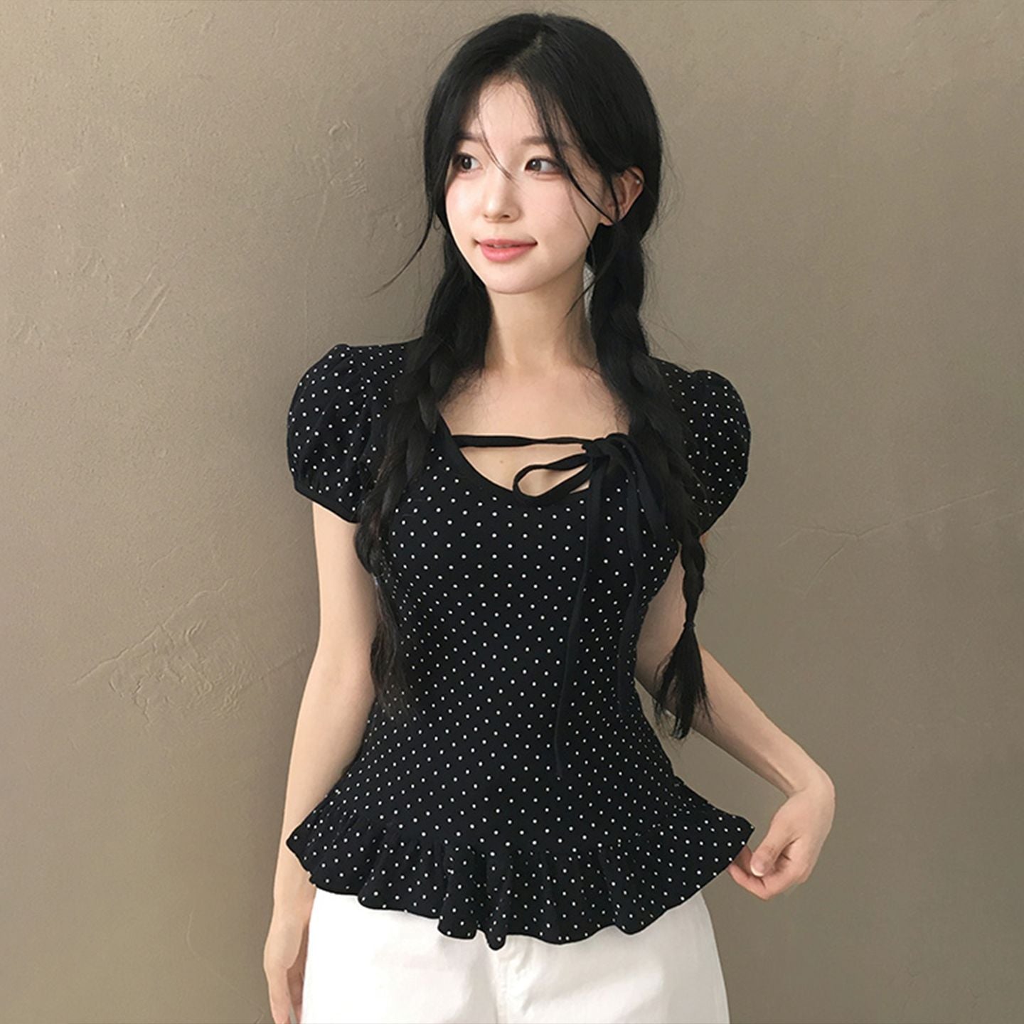 ドットリボンペプラムTシャツ