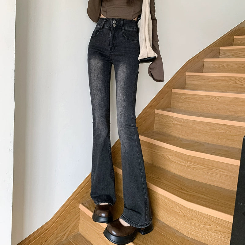 ハイウエストスリムフレアデニム