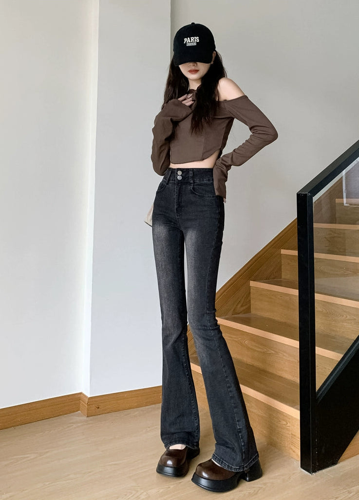 ハイウエストスリムフレアデニム