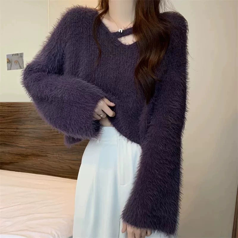 シャギークロスデザインニット