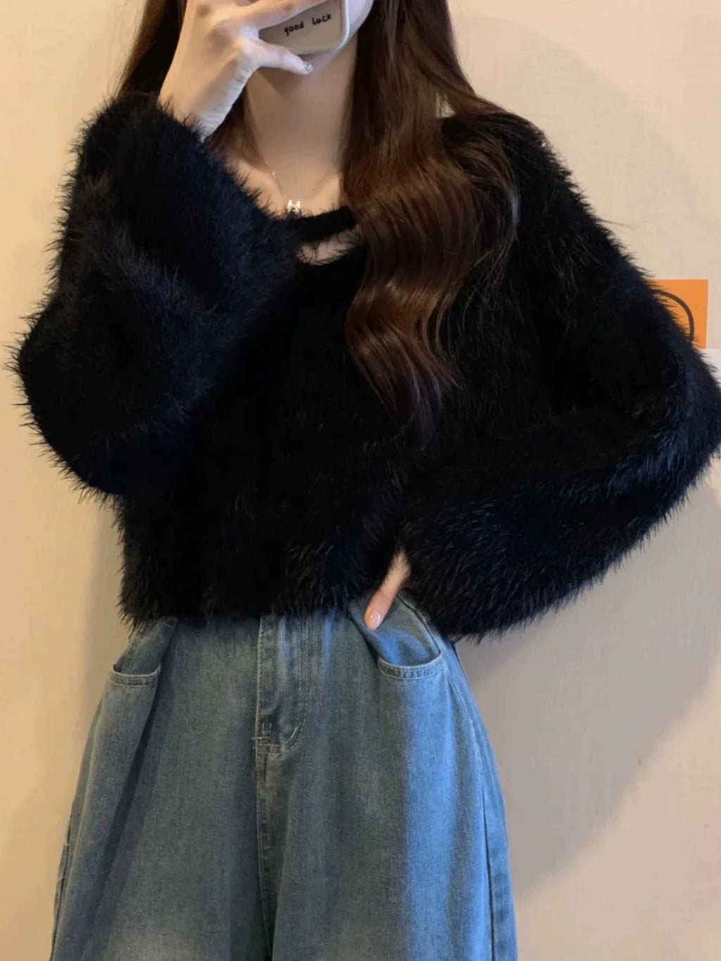 シャギークロスデザインニット