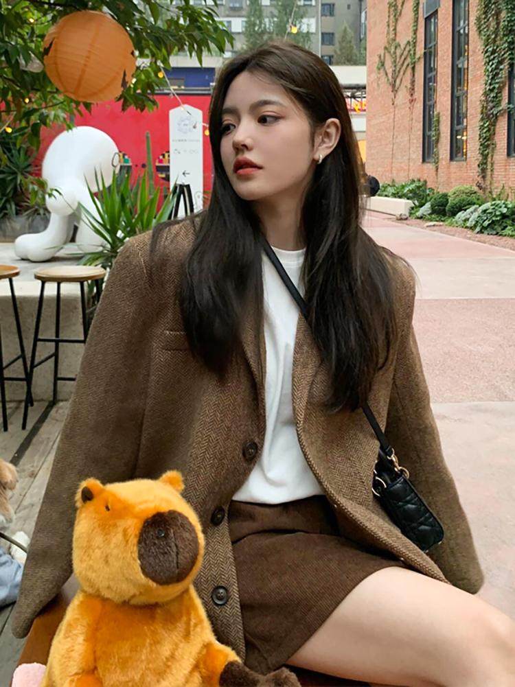 ヘリンボーンウールライクジャケット