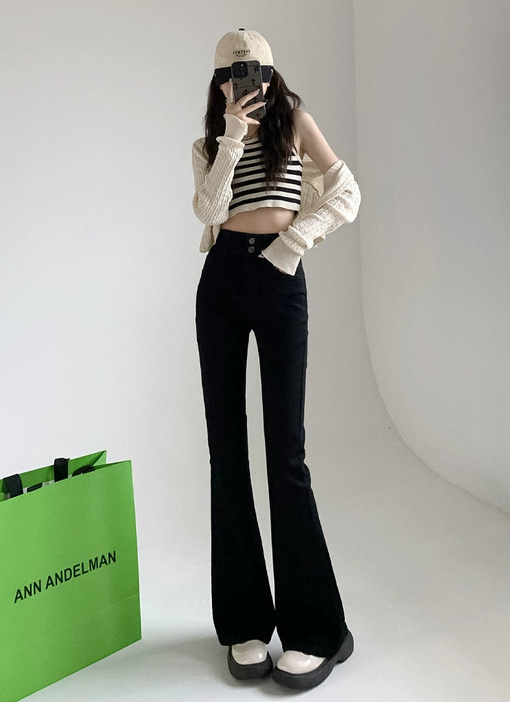 ハイウエストスリムフレアデニム