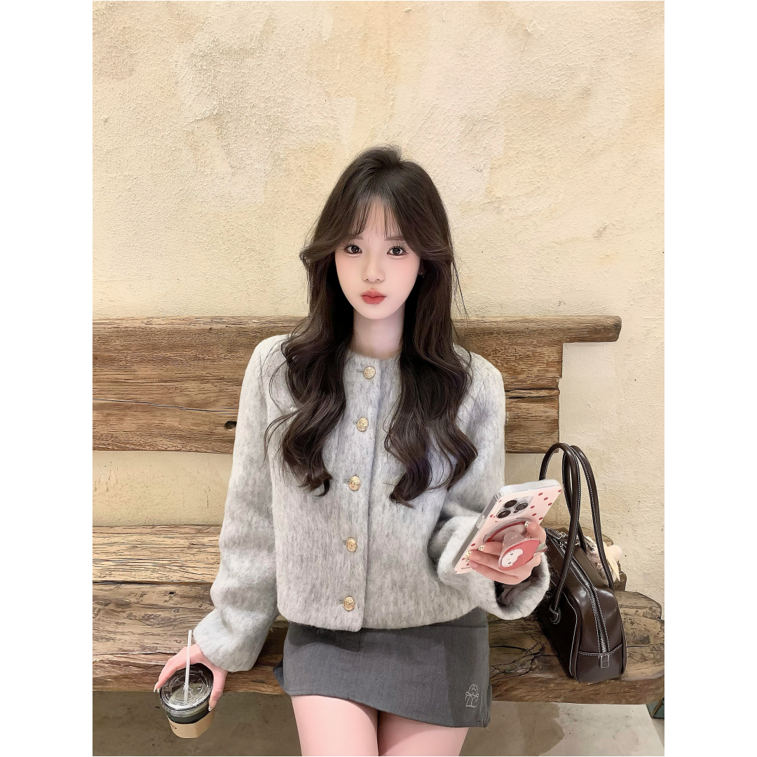 ノーカラーファーニットジャケット