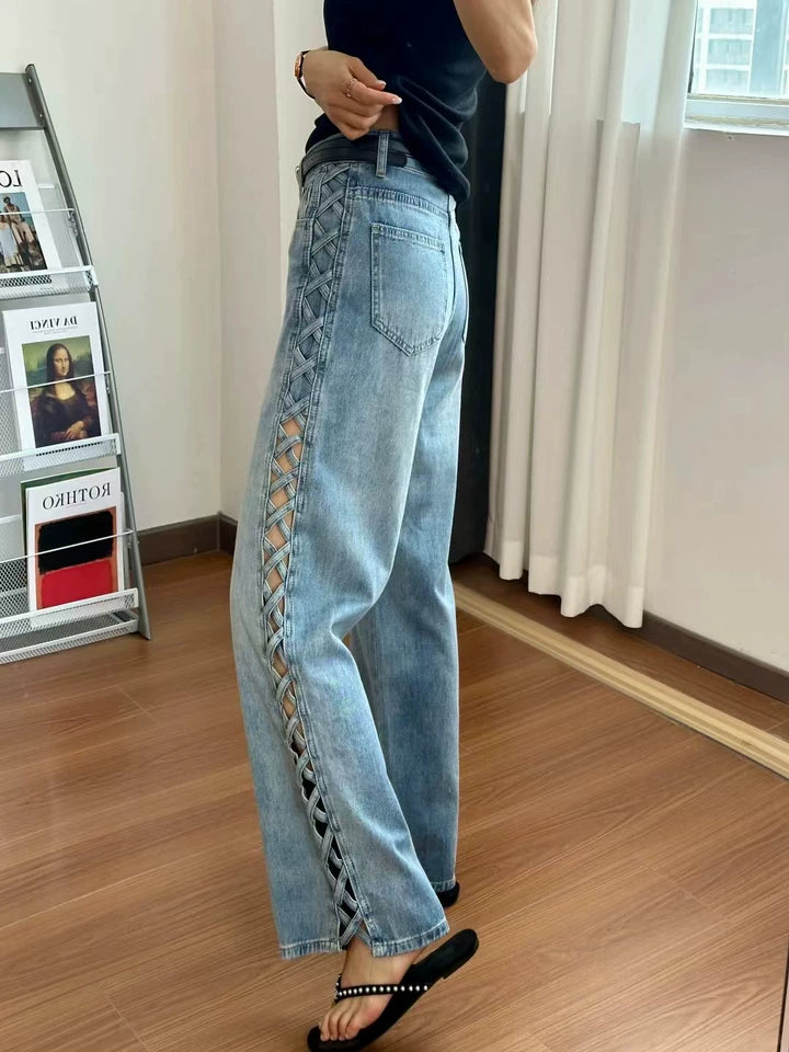 サイドレースアップワイドデニム