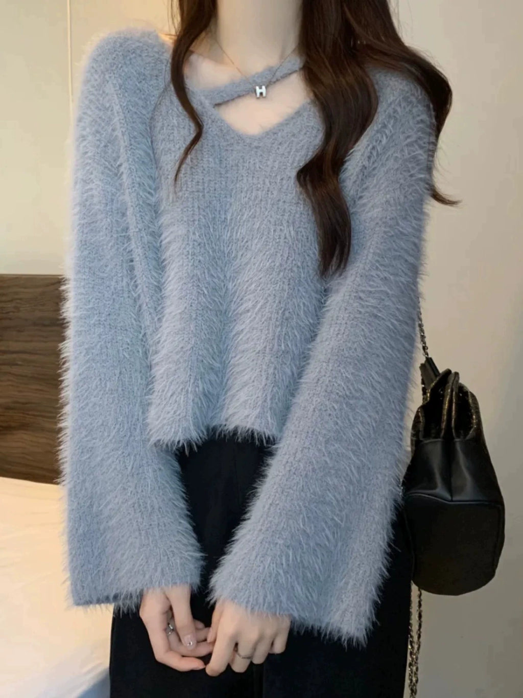 シャギークロスデザインニット