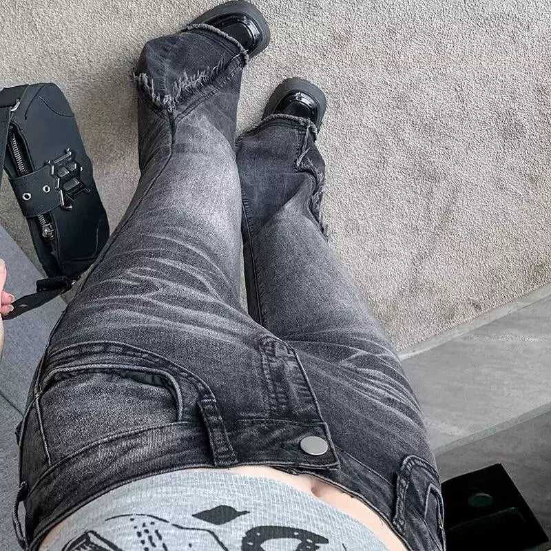 ハイウエストカットオフフレアスリムデニム