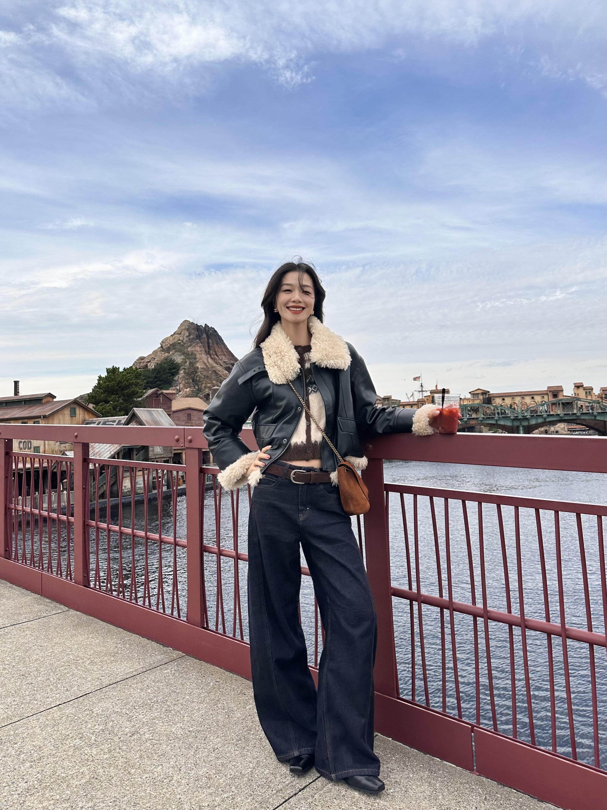 ボアカラーフェイクレザームートンジャケット