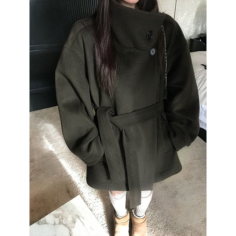 ハイネックベルトウールライクコート