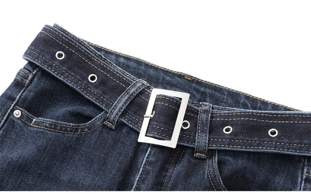 スリムラインベルトフレアデニム