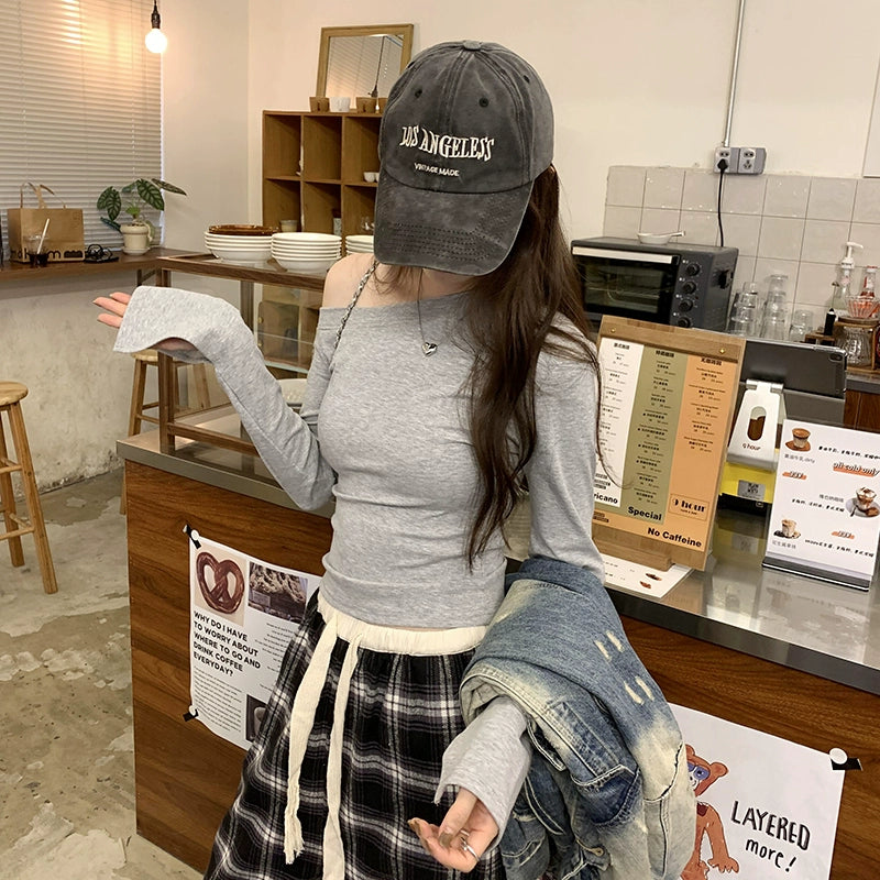 モノトーンオフショルリブトップス