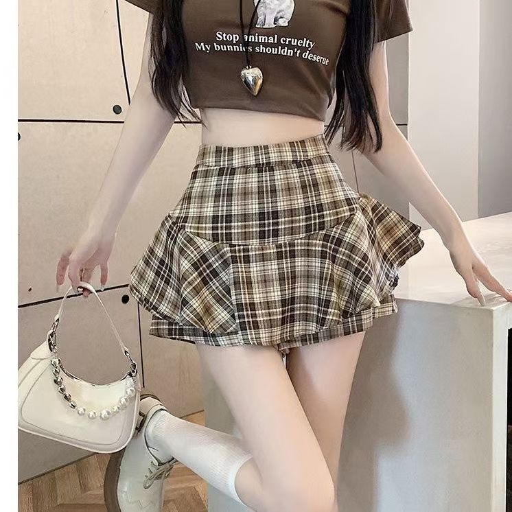 ハイウエストチェックフリルスカート