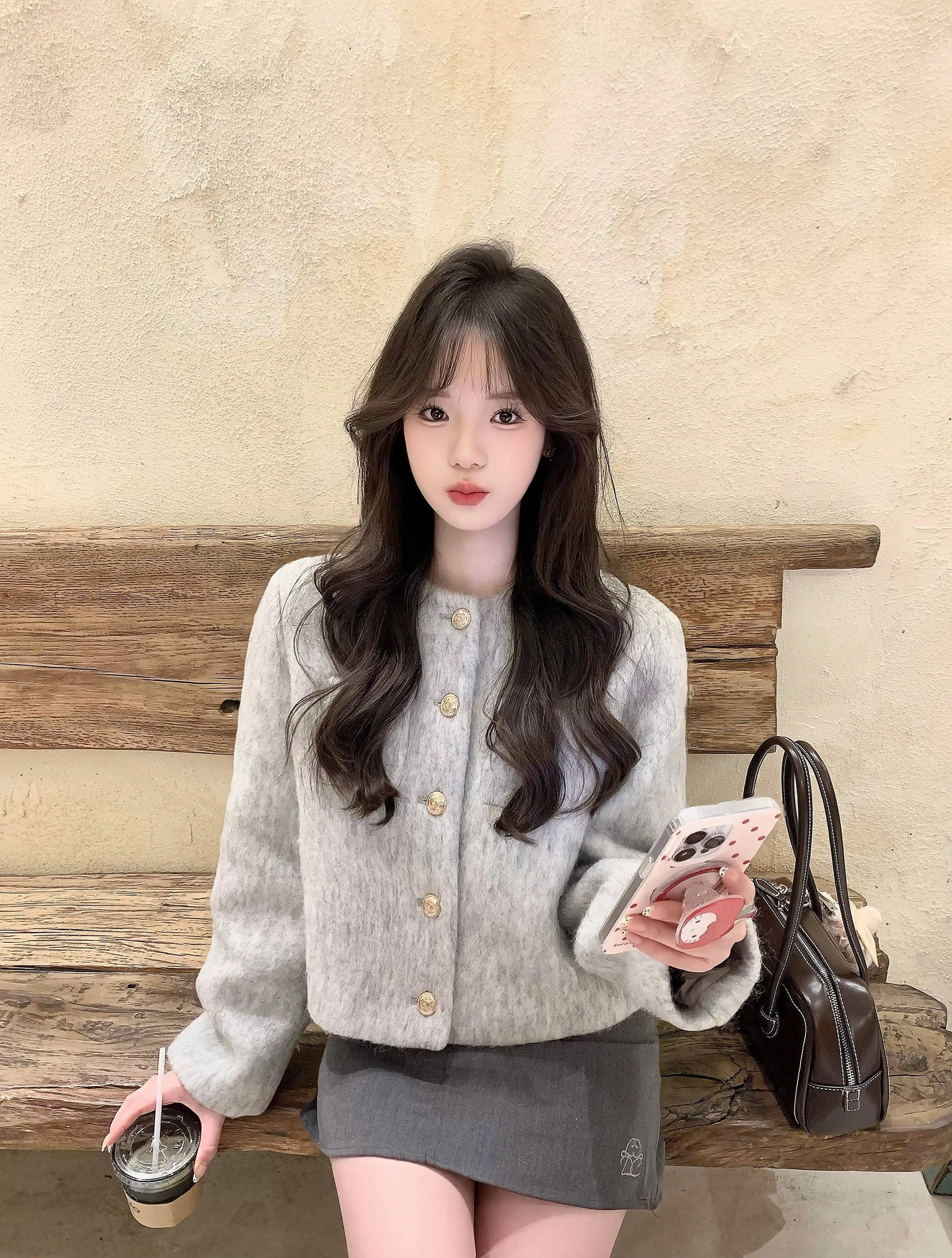 ノーカラーファーニットジャケット