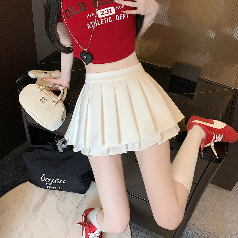 ダブルレイヤープリーツミニスカート
