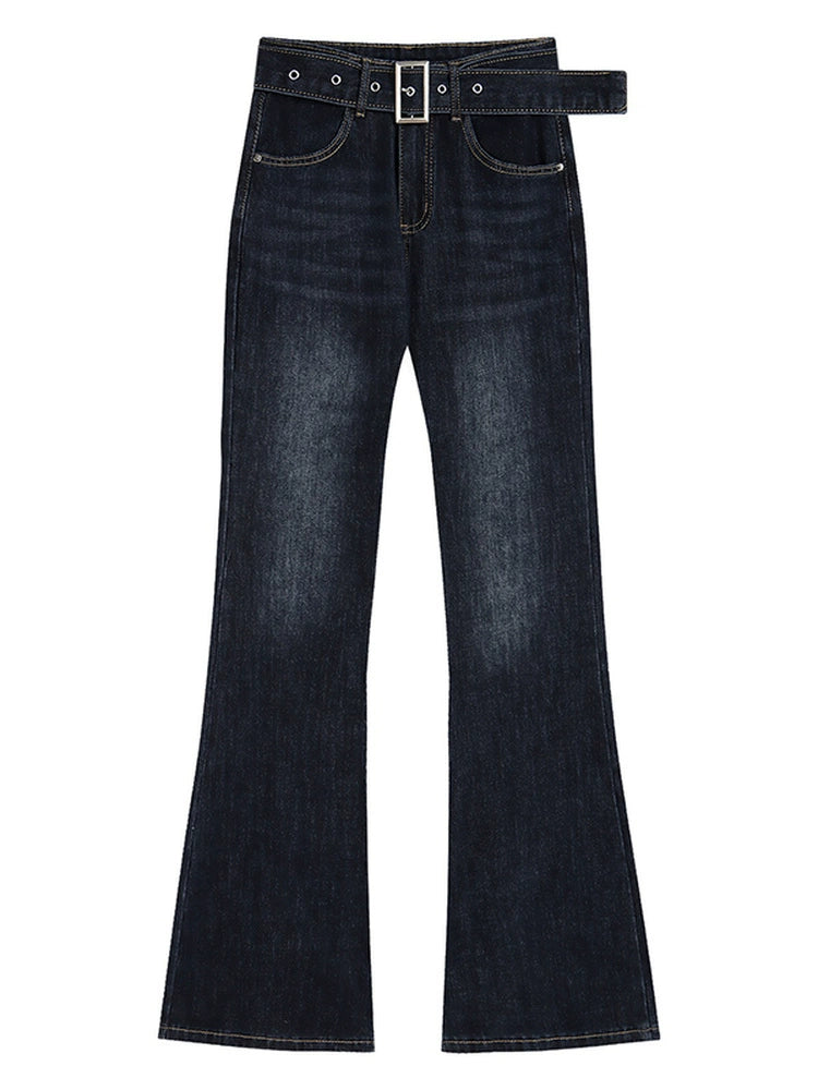 スリムラインベルトフレアデニム