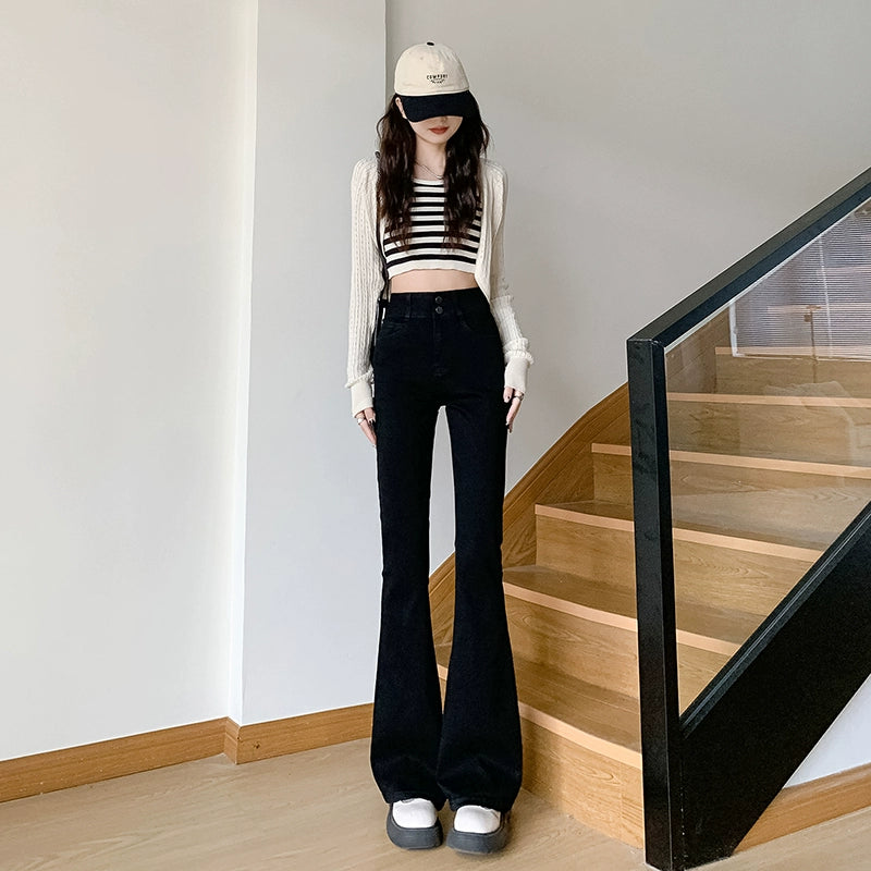 ハイウエストスリムフレアデニム