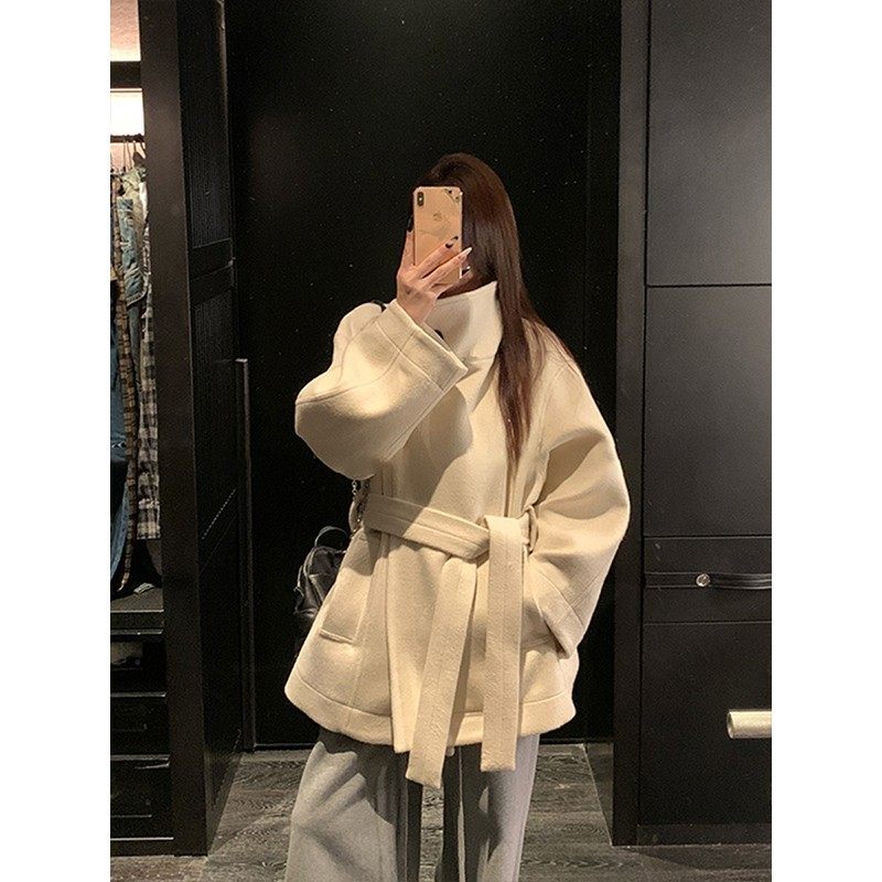 ハイネックベルトウールライクコート