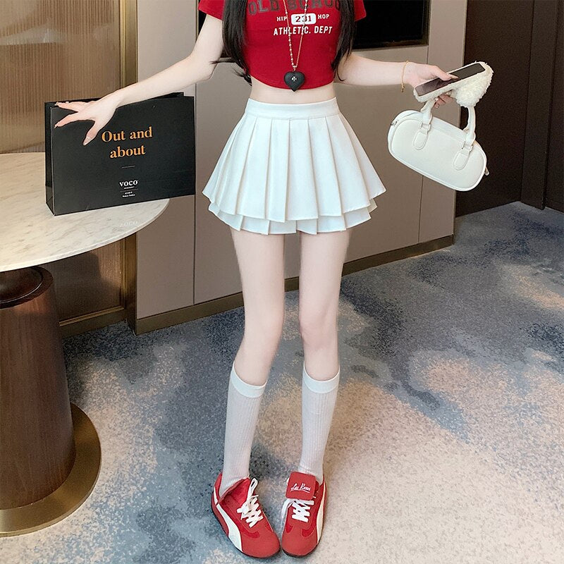 ダブルレイヤープリーツミニスカート